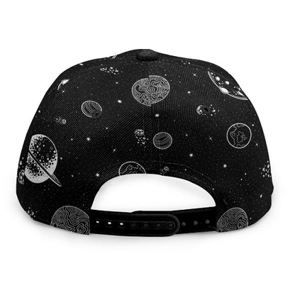 Black And White Planets Pattern Print Snapback Cap