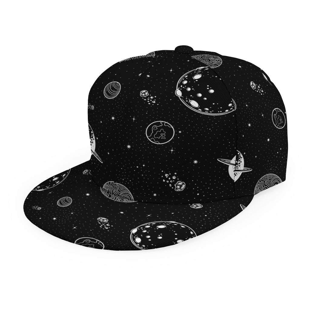 Black And White Planets Pattern Print Snapback Cap