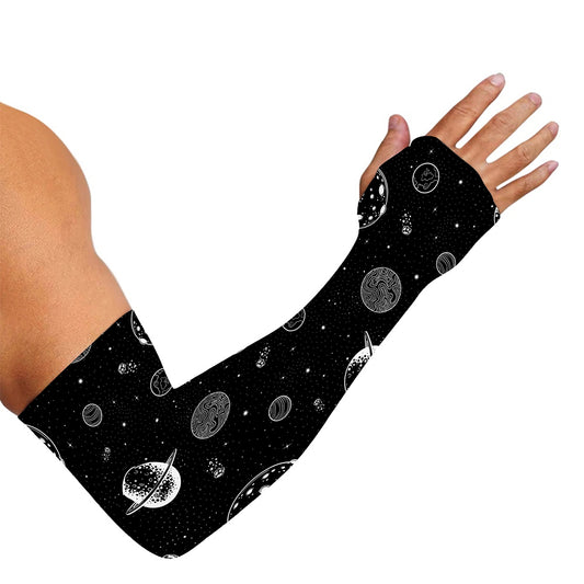 Black And White Planets Pattern Print Sun Protection Arm Sleeves