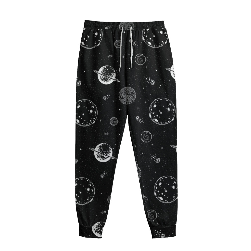 Black And White Planets Pattern Print Sweatpants