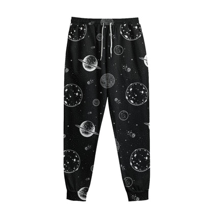 Black And White Planets Pattern Print Sweatpants
