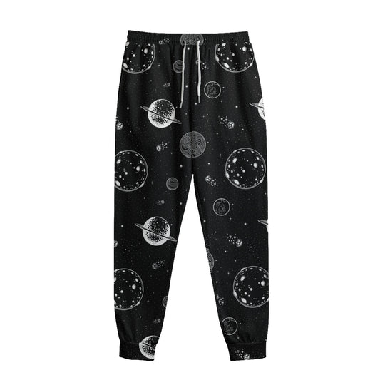 Black And White Planets Pattern Print Sweatpants
