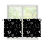 Black And White Planets Pattern Print Tier Curtains