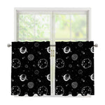 Black And White Planets Pattern Print Tier Curtains