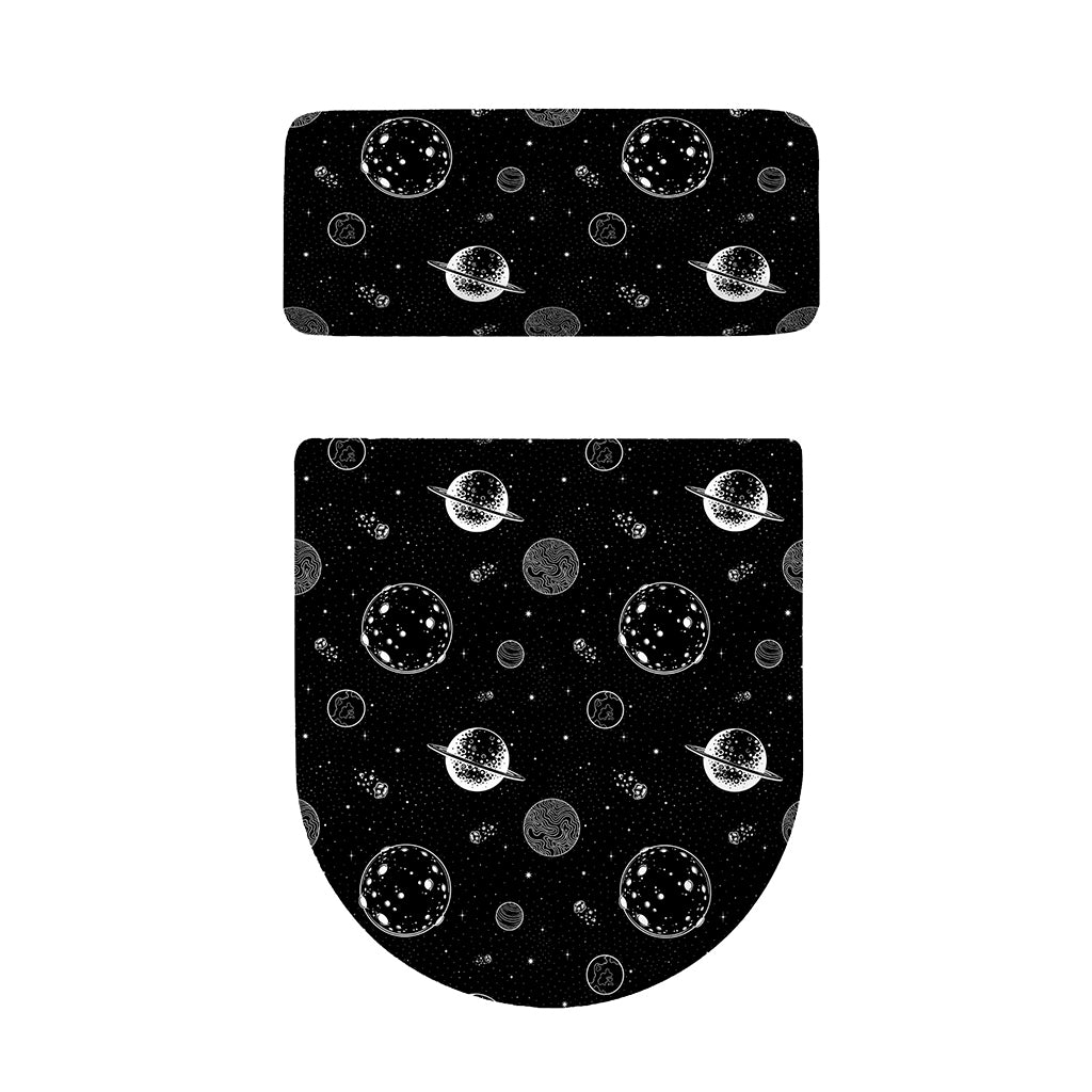 Black And White Planets Pattern Print Toilet Lid And Tank Cover Set