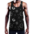 Black And White Planets Pattern Print Men's Workout Tank Top