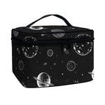 Black And White Planets Pattern Print Travel Makeup Bag