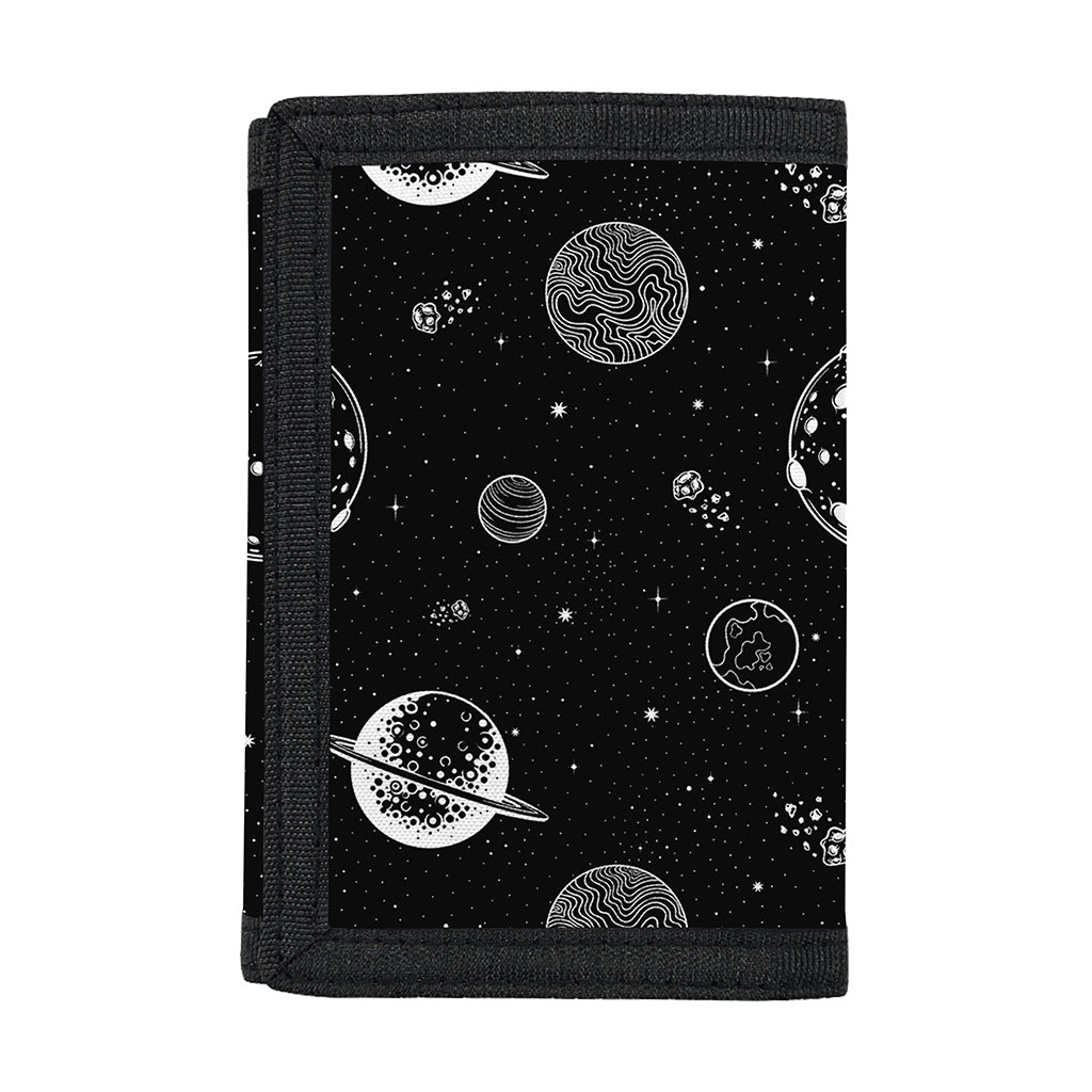 Black And White Planets Pattern Print Trifold Wallet