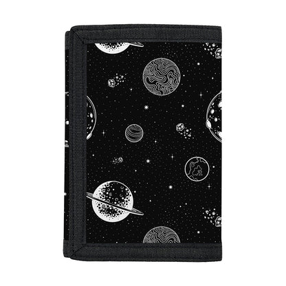 Black And White Planets Pattern Print Trifold Wallet