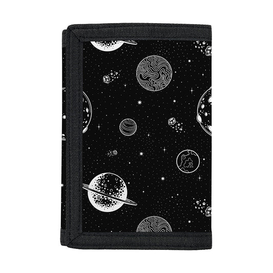 Black And White Planets Pattern Print Trifold Wallet