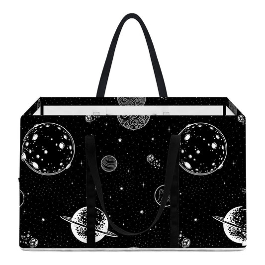 Black And White Planets Pattern Print Utility Tote Bag