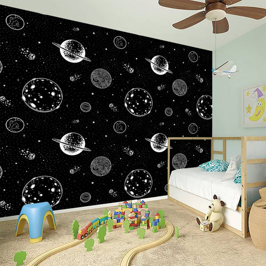 Black And White Planets Pattern Print Wall Sticker