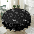 Black And White Planets Pattern Print Waterproof Round Tablecloth