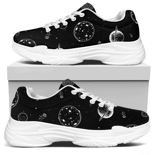 Black And White Planets Pattern Print White Chunky Shoes