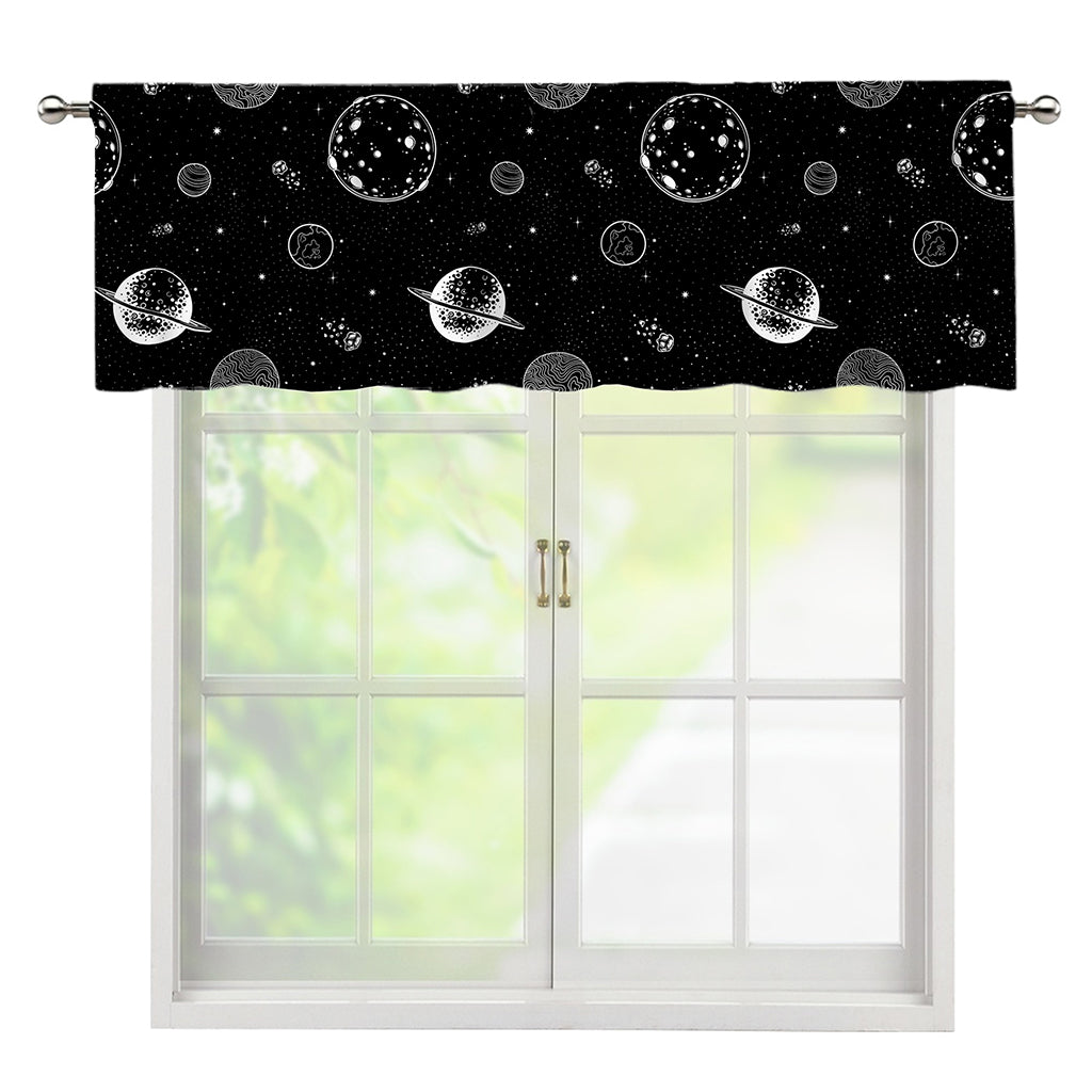 Black And White Planets Pattern Print Window Valance