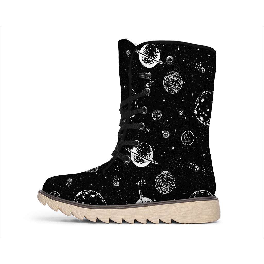 Black And White Planets Pattern Print Winter Boots