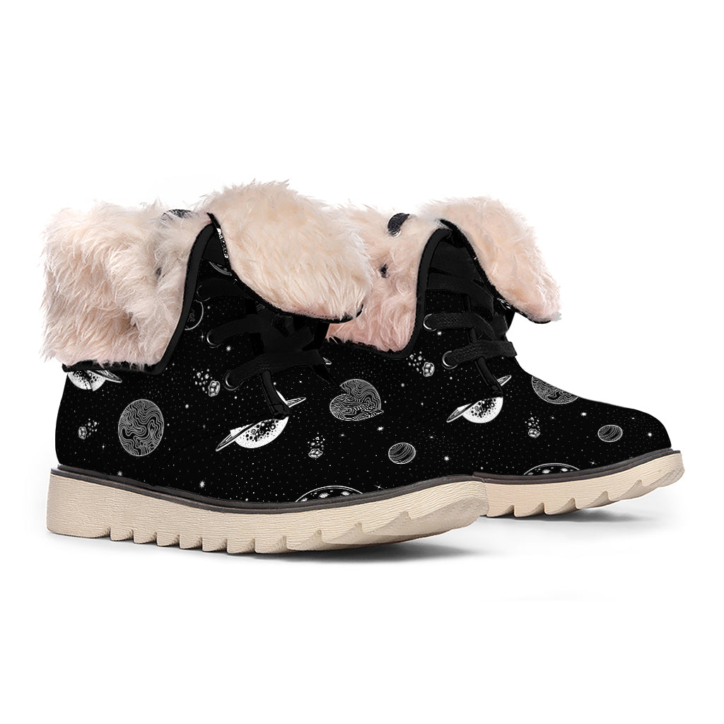 Black And White Planets Pattern Print Winter Boots