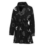 Black And White Planets Pattern Print Women's Bathrobe