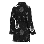 Black And White Planets Pattern Print Women's Bathrobe