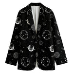 Black And White Planets Pattern Print Women's Blazer