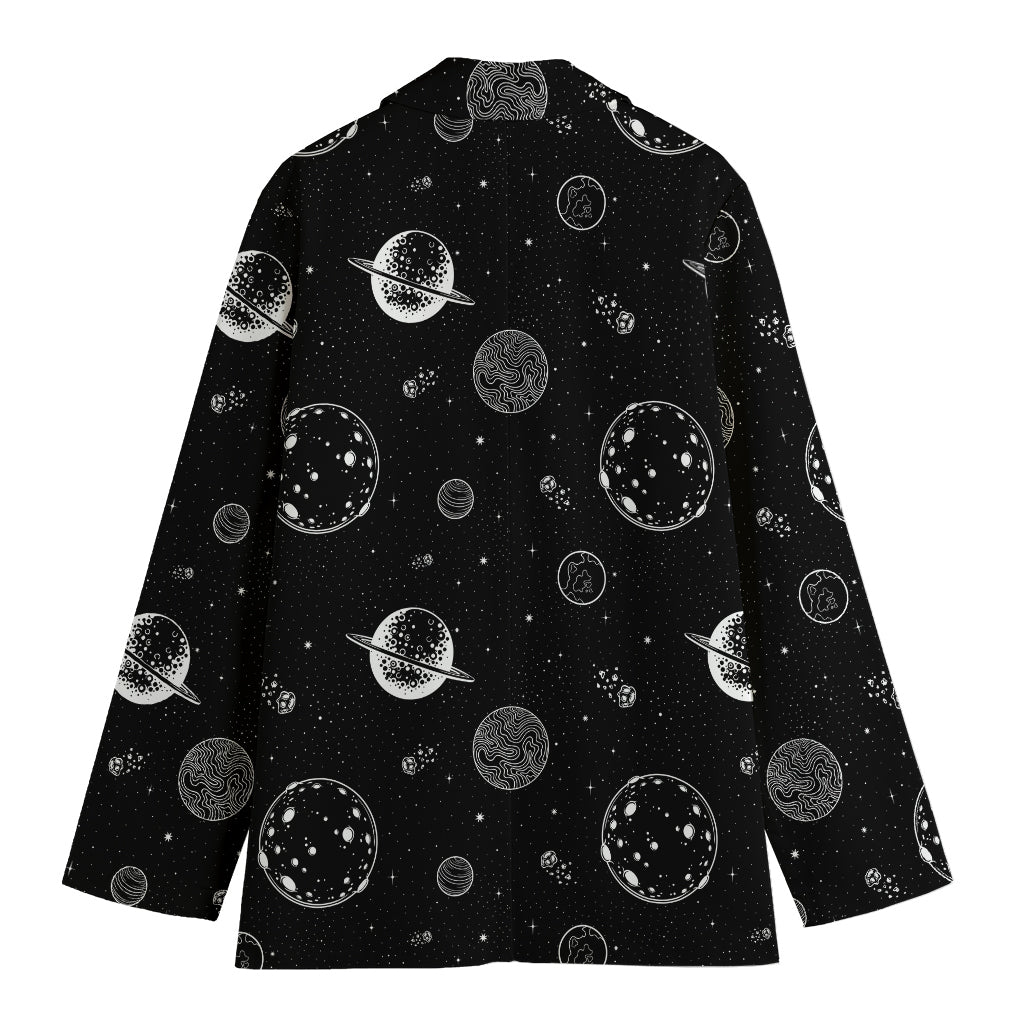 Black And White Planets Pattern Print Women's Blazer