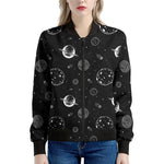 Black And White Planets Pattern Print Women's Bomber Jacket