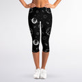 Black And White Planets Pattern Print Women's Capri Leggings