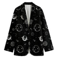 Black And White Planets Pattern Print Women's Cotton Blazer