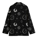 Black And White Planets Pattern Print Women's Cotton Blazer