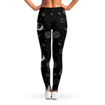 Black And White Planets Pattern Print Women's Leggings