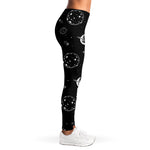Black And White Planets Pattern Print Women's Leggings
