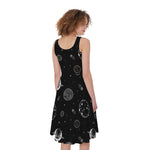 Black And White Planets Pattern Print Women's Sleeveless Dress