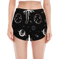 Black And White Planets Pattern Print Women's Split Running Shorts