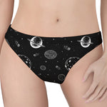 Black And White Planets Pattern Print Women's Thong