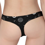 Black And White Planets Pattern Print Women's Thong