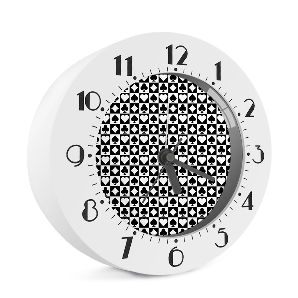Black And White Playing Card Suits Print Alarm Clock