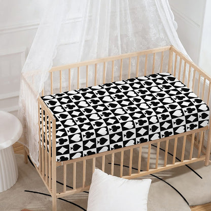 Black And White Playing Card Suits Print Baby Crib Sheet