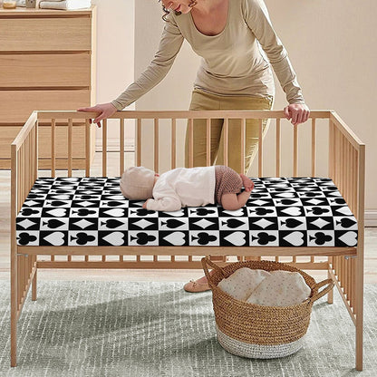 Black And White Playing Card Suits Print Baby Crib Sheet