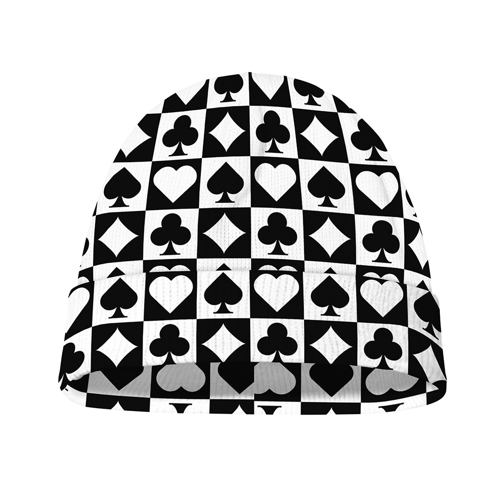 Black And White Playing Card Suits Print Beanie