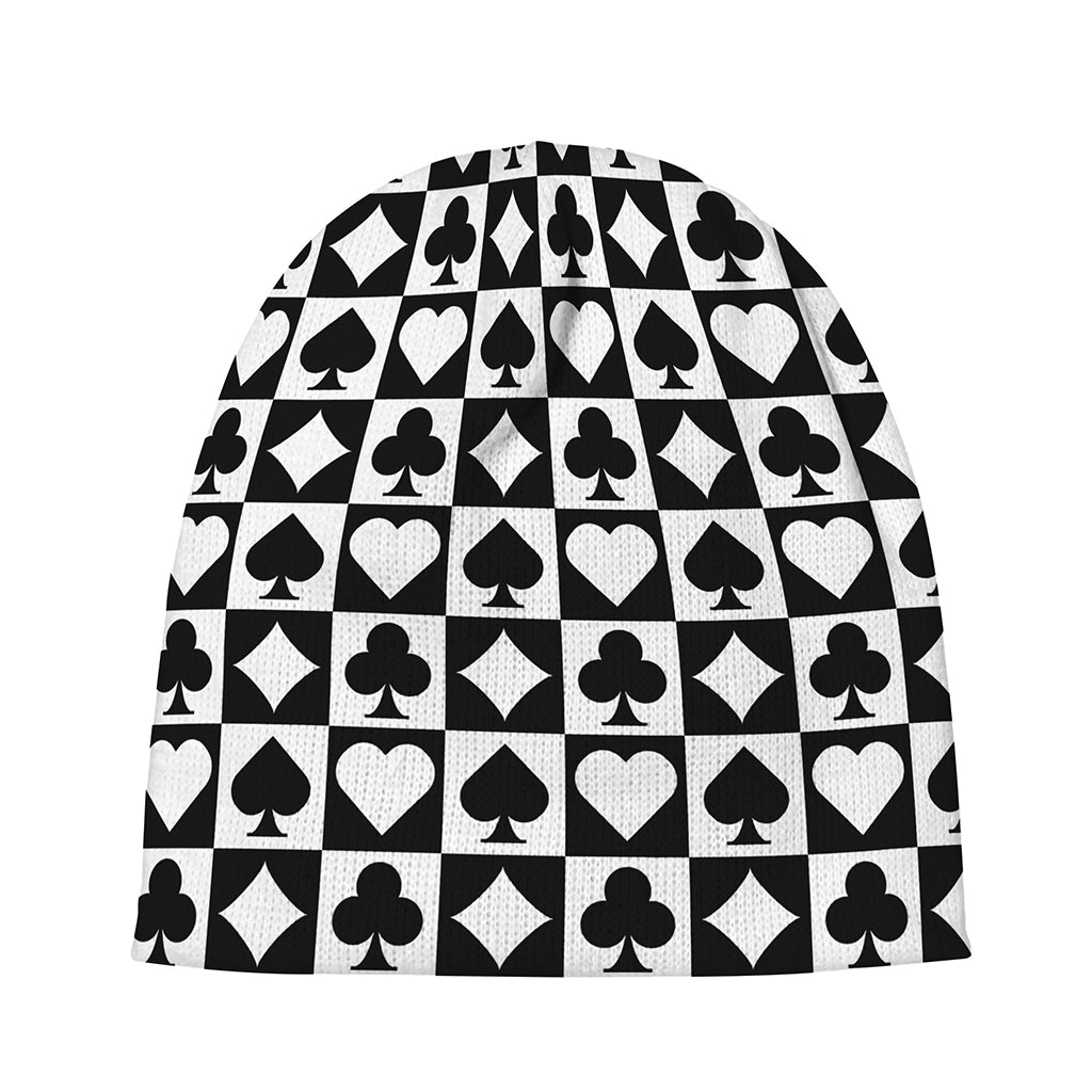 Black And White Playing Card Suits Print Beanie