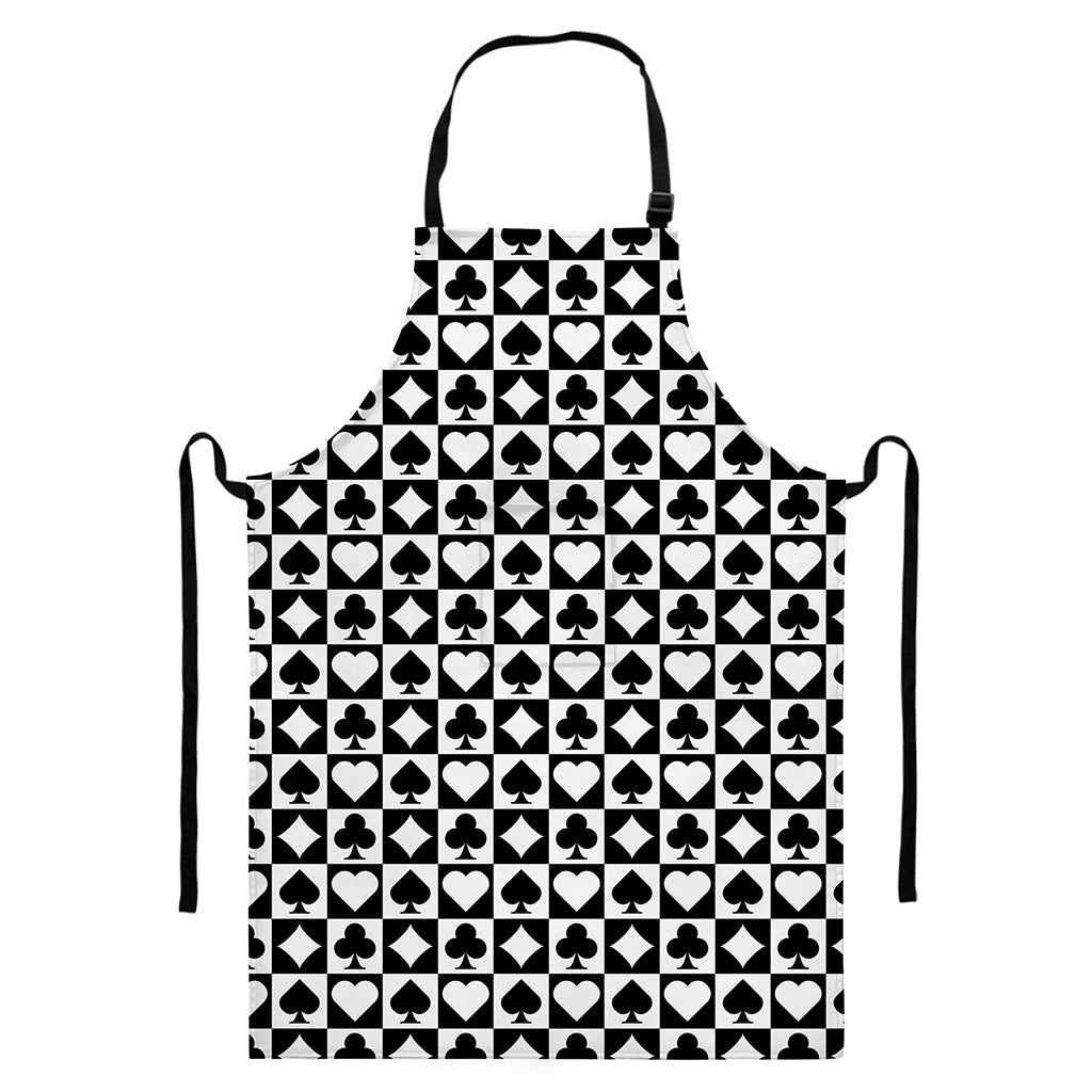 Black And White Playing Card Suits Print Bib Apron With Pocket