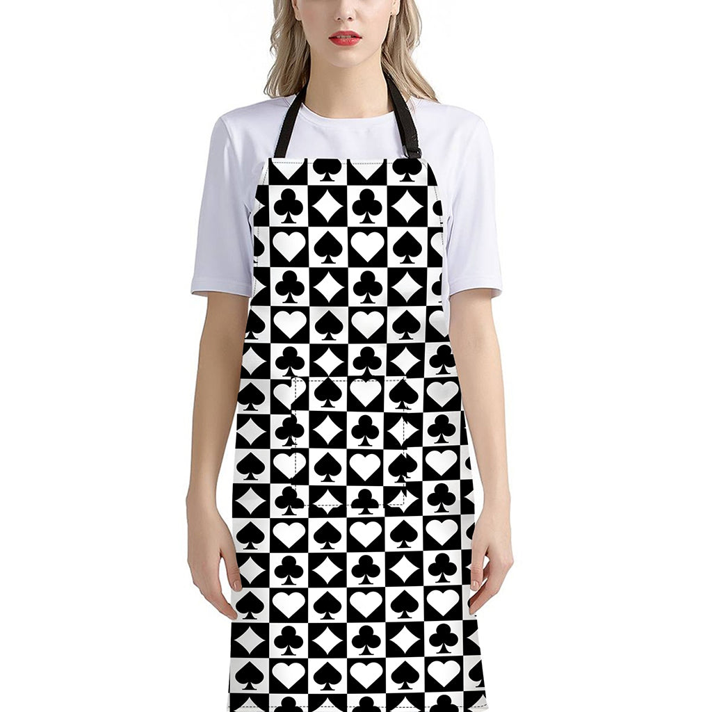 Black And White Playing Card Suits Print Bib Apron With Pocket