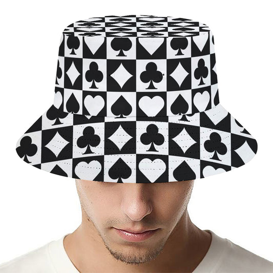 Black And White Playing Card Suits Print Bucket Hat