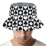 Black And White Playing Card Suits Print Bucket Hat