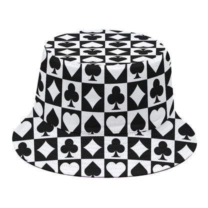 Black And White Playing Card Suits Print Bucket Hat