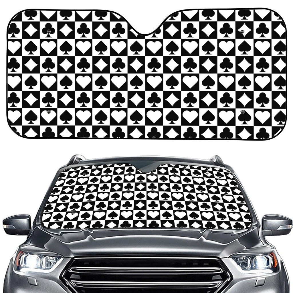 Black And White Playing Card Suits Print Car Windshield Sun Shade