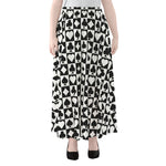 Black And White Playing Card Suits Print Chiffon Maxi Skirt