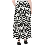 Black And White Playing Card Suits Print Chiffon Maxi Skirt