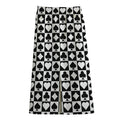 Black And White Playing Card Suits Print Cotton Front Slit Maxi Skirt