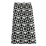 Black And White Playing Card Suits Print Cotton Front Slit Maxi Skirt